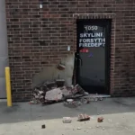 Damage done to Forsyth Fire Station #2 after Vehicle Collision (Photo courtesy Forsyth Police Department)