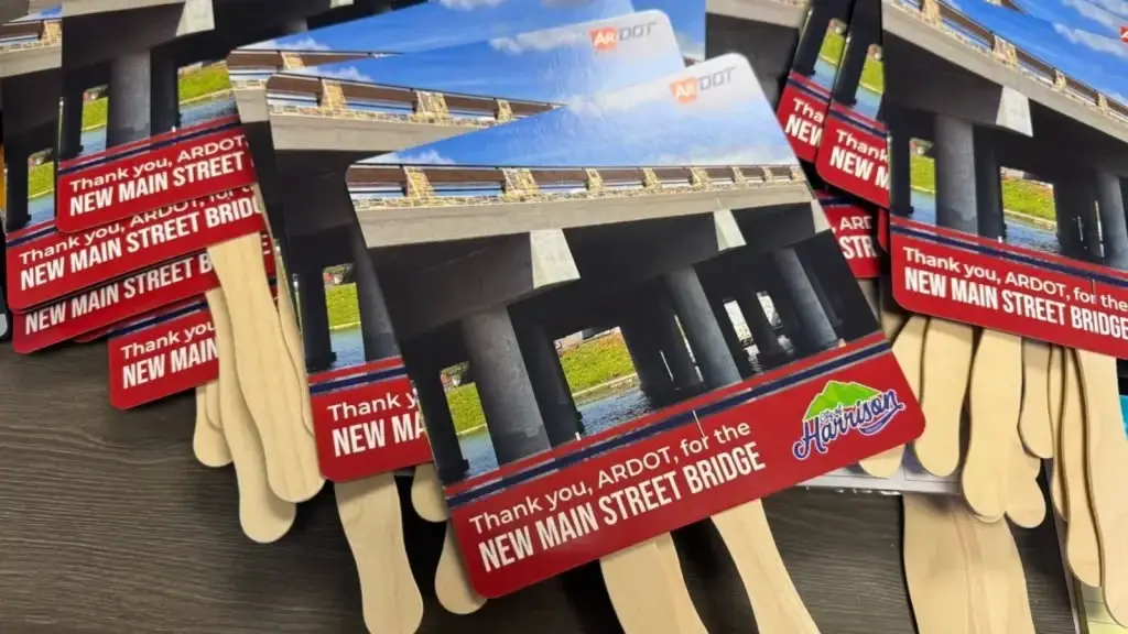 Fans that will be passed out to attendees of Friday's Bridge Ribbon Cutting in Harrison (Photo courtesy City of Harrison)