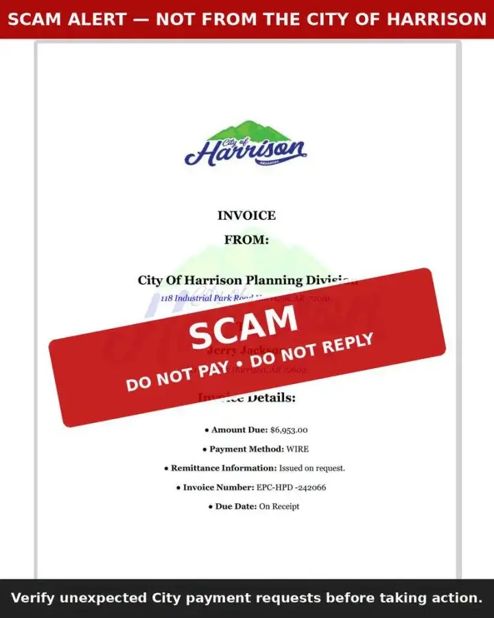 Harrison Scam Alert Photo courtesy City of Harrison