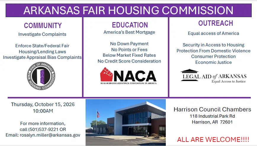 The Arkansas Fair Housing Commission will host a meeting at 10 a.m.